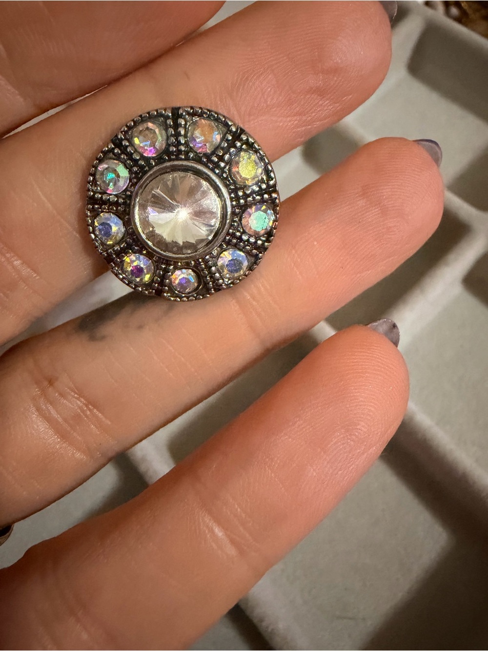 Vintage Silver-Tone Aurora Crystal Snap on charm